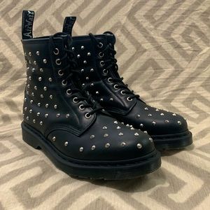 Dr. Martens Black Leather, Lace-up, Studded Combat Boots. Women’s 10, Men’s 9